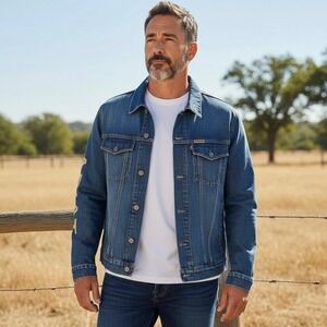 Ariat Men's Denim Team Blue Western Trucker Jacket Size XXL Logo Richford NWT